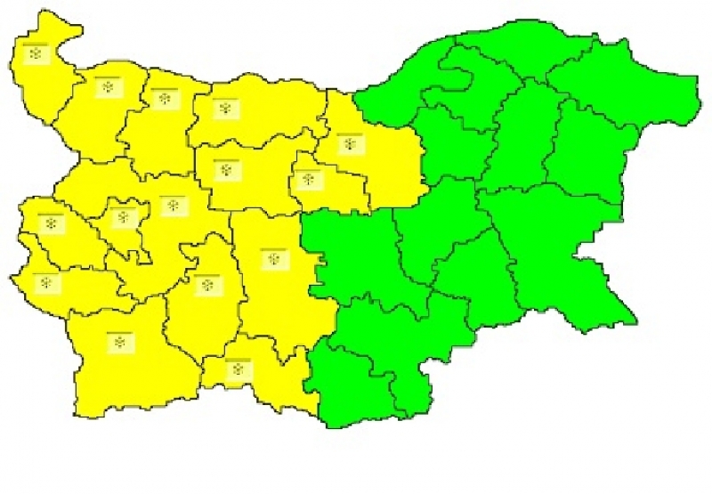 Жълт код в Софийска област заради снега